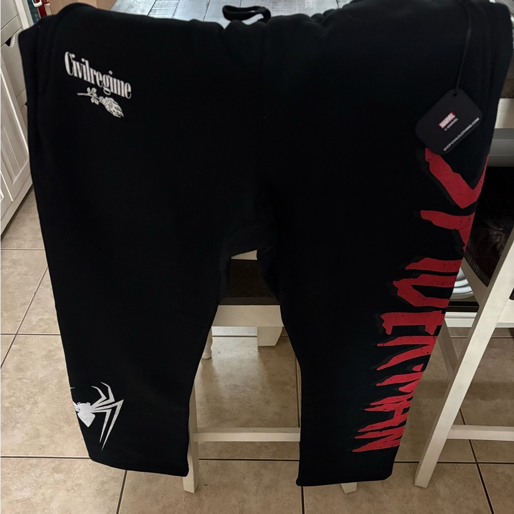 Civil Regime Black and Red Spiderman Embroidered Men's Sweatpants Very HTF